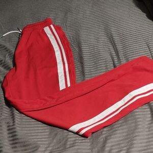Red WomensTrack Pants with White Stripes